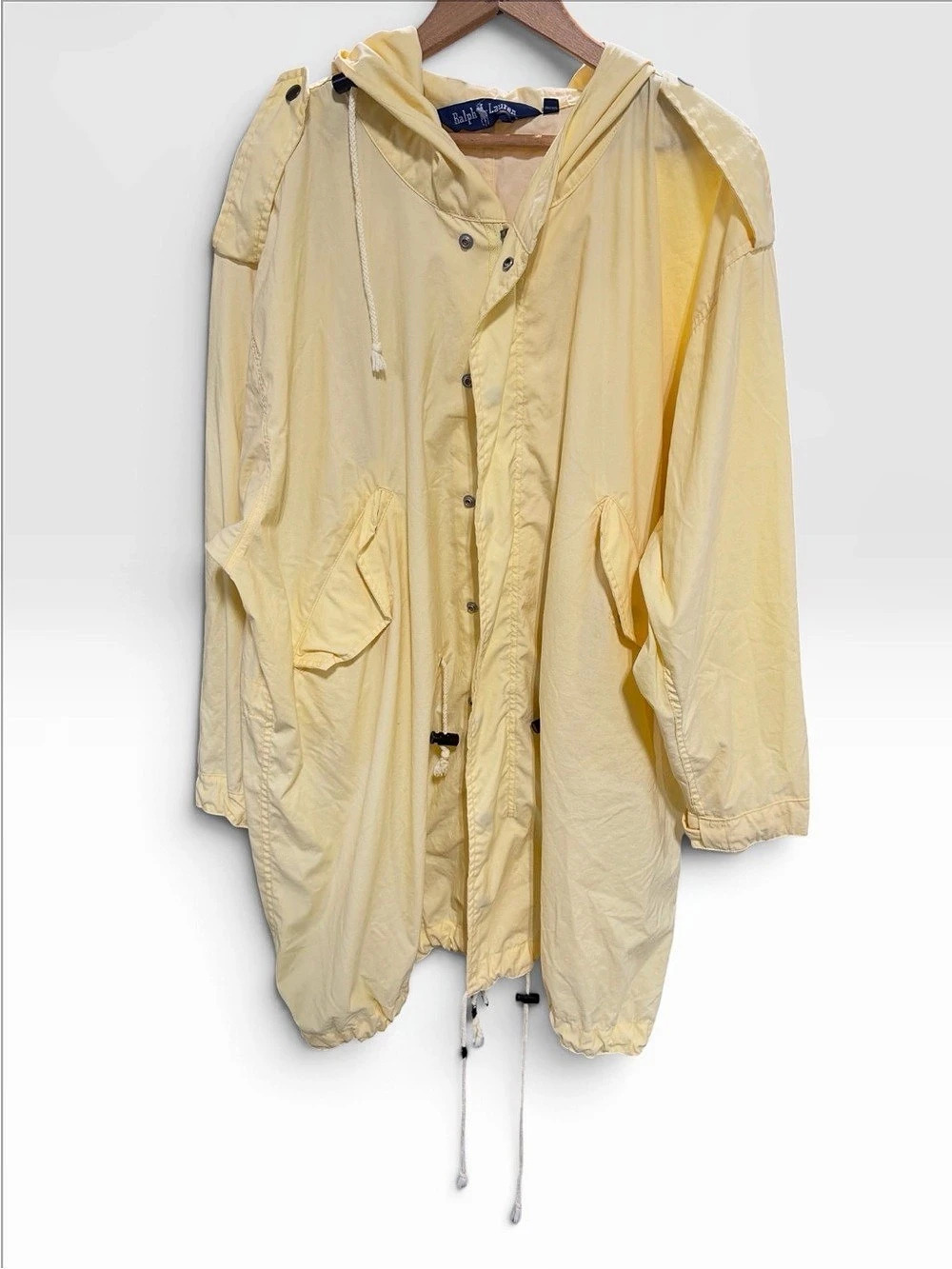 Vintage Ralph Lauren Pale Yellow Hooded Parka Utility Rain Jacket 90’s Y2K